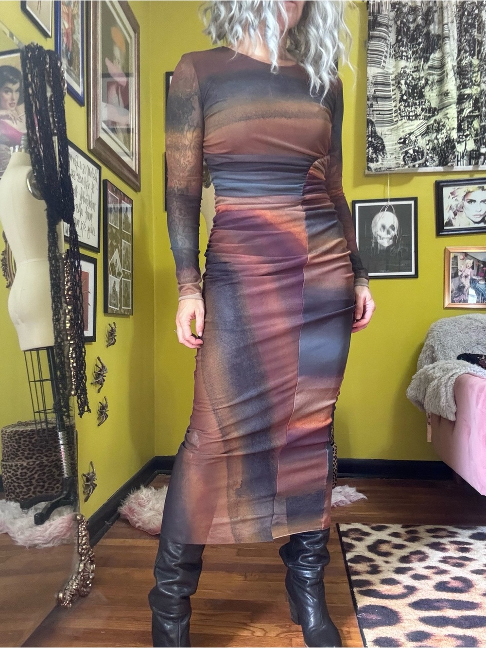 Zara Asymmetrical Ruched Tie Dyed Maxi Dress Small